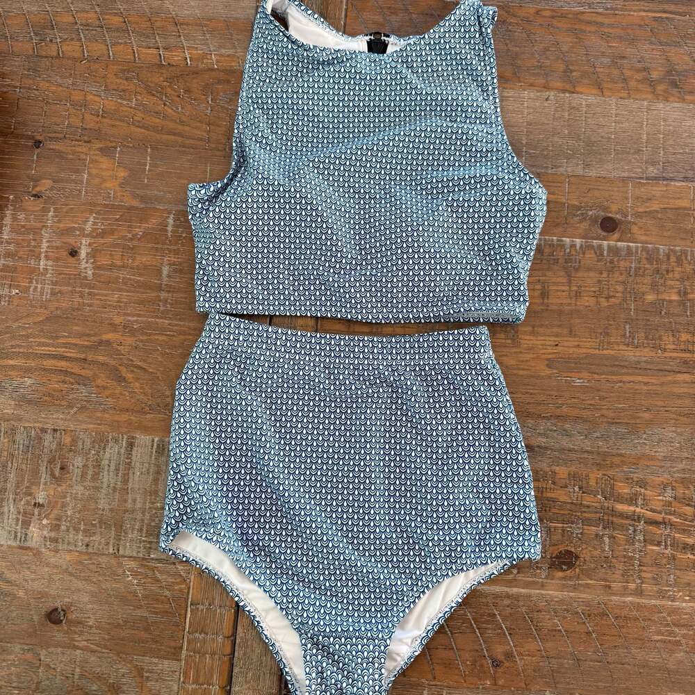 Kingdom & State Scallop Print High Neck Top and High Waisted Bottom Swimsuit Set